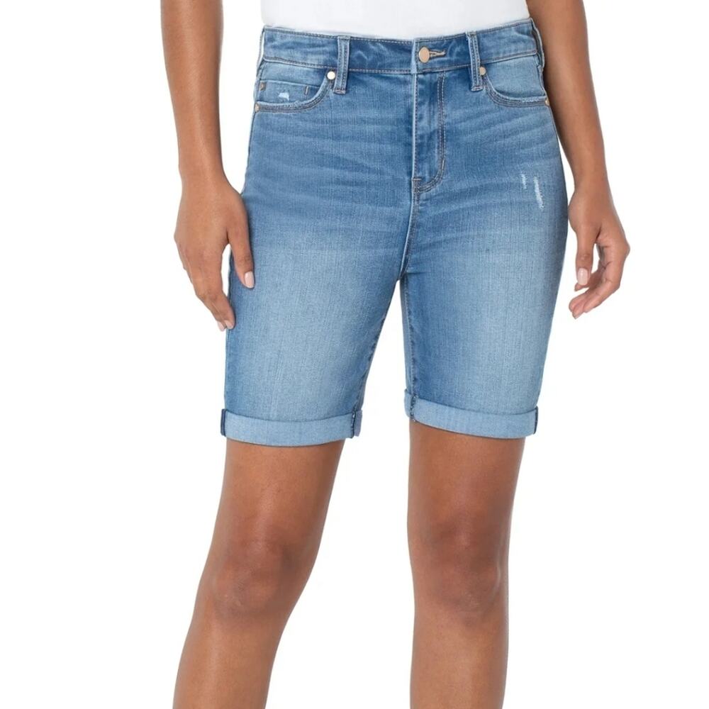 Liverpool Kristy Hi-Rise Denim Bermuda Shorts Stretch Rolled Cuff NWT - 6/28